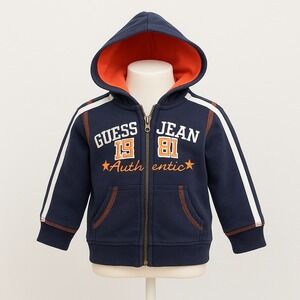 Y2K Guess Baby Hoodie Size 18M Navy Blue Zip‎ Up Athletic Street Sporty